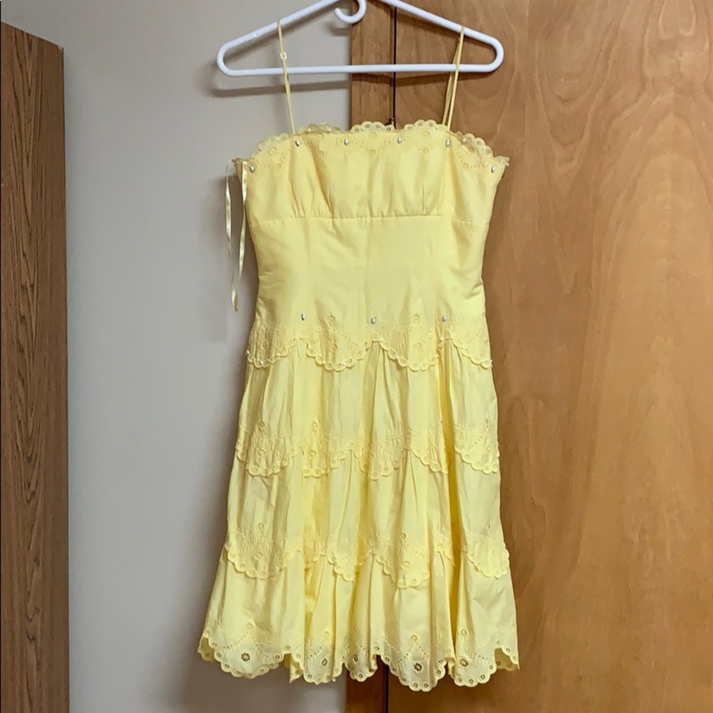 Bcbg yellow eyelet dress with beads